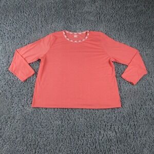 Lands' End Shirt Womens XXL Pink 3/4 Sleeve Crew Neck Stretch Jersey Top Basic